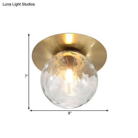 Mini Led Flush Light: Simple & Elegant Foyer Ceiling Mount With Clear Glass Shade In Gold