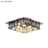 Mini Led Flush Light With Square & Flower Design – Simple Amber Or Smoke Grey Crystal Ceiling