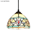 Mini Pendant Stained Glass Lamp: Tiffany Style Hanging Light For Bedroom In Antique Bronze
