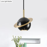 Mini Planet Kitchen Pendant In Green/White/Black-Brass: Modern Ceiling Lamp With Marble And 1 Bulb