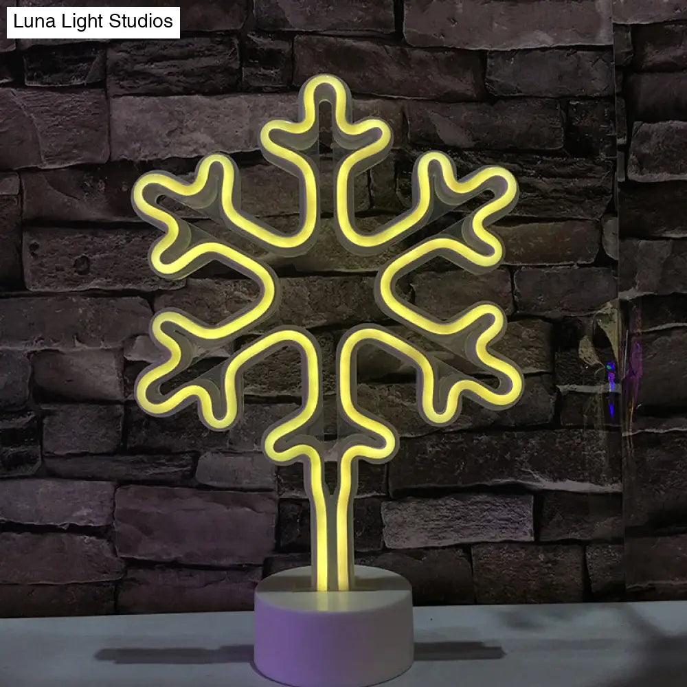 Mini Snowflake Led Nightstand Lamp - Modern Style White Battery-Powered