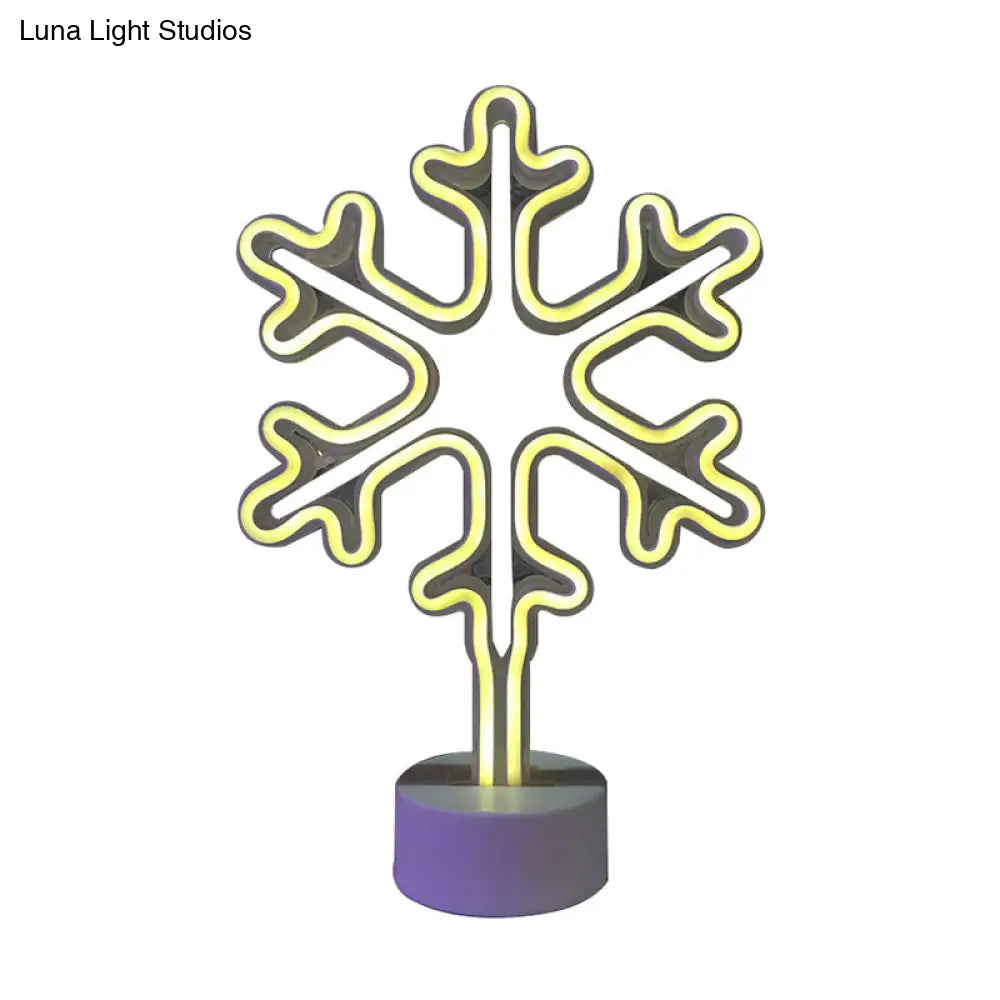 Mini Snowflake Led Nightstand Lamp - Modern Style White Battery-Powered