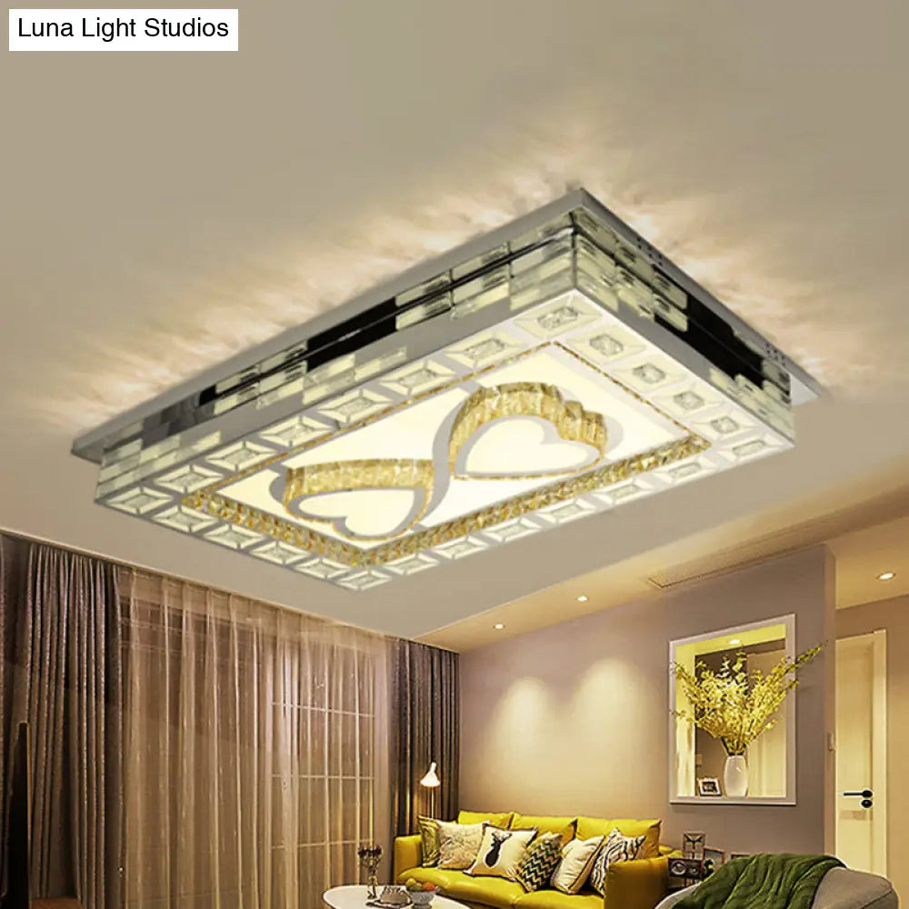 Minimal Amber Crystal Led Chrome Flush Ceiling Lamp - Rectangle Shape With Optional Patterns