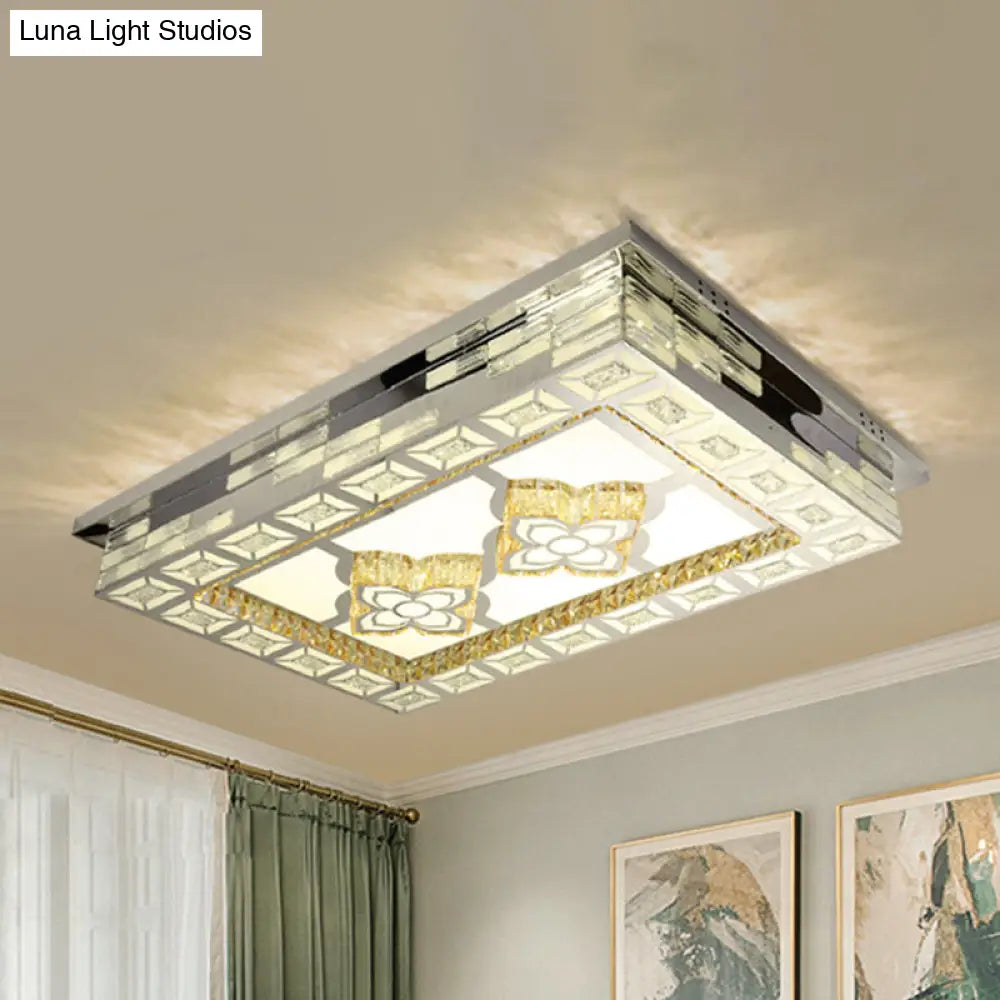 Minimal Amber Crystal Led Chrome Flush Ceiling Lamp - Rectangle Shape With Optional Patterns