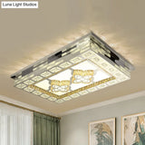 Minimal Amber Crystal Led Chrome Flush Ceiling Lamp - Rectangle Shape With Optional Patterns