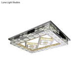 Minimal Amber Crystal Led Chrome Flush Ceiling Lamp - Rectangle Shape With Optional Patterns