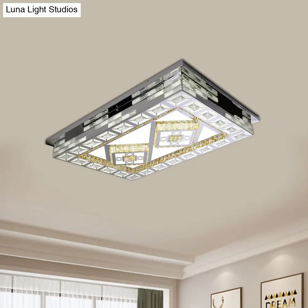 Minimal Amber Crystal Led Chrome Flush Ceiling Lamp - Rectangle Shape With Optional Patterns