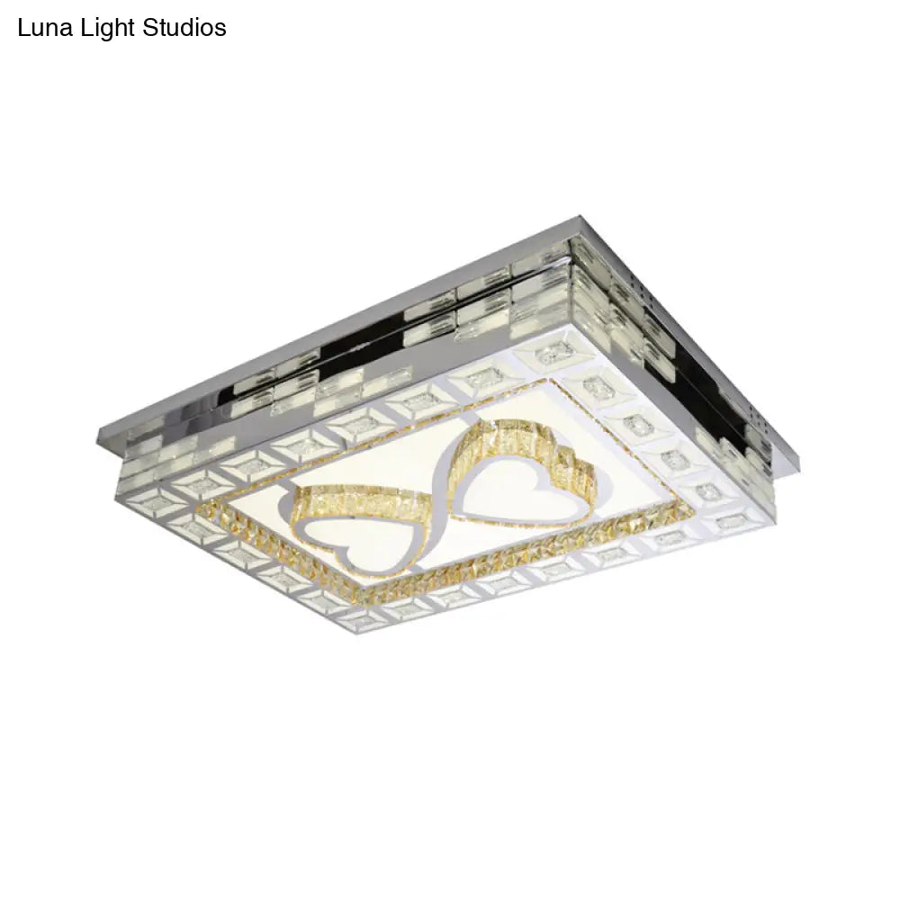 Minimal Amber Crystal Led Chrome Flush Ceiling Lamp - Rectangle Shape With Optional Patterns