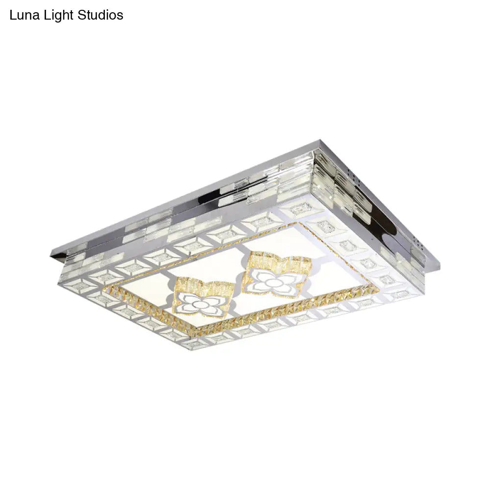 Minimal Amber Crystal Led Chrome Flush Ceiling Lamp - Rectangle Shape With Optional Patterns