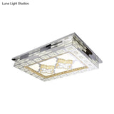 Minimal Amber Crystal Led Chrome Flush Ceiling Lamp - Rectangle Shape With Optional Patterns