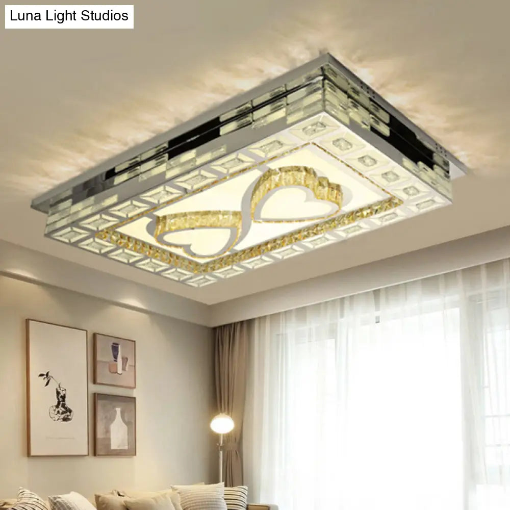 Minimal Amber Crystal Led Chrome Flush Ceiling Lamp - Rectangle Shape With Optional Patterns