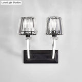 Minimal Black Crystal Wall Lamp With Cone Shade And Mount For Bedroom