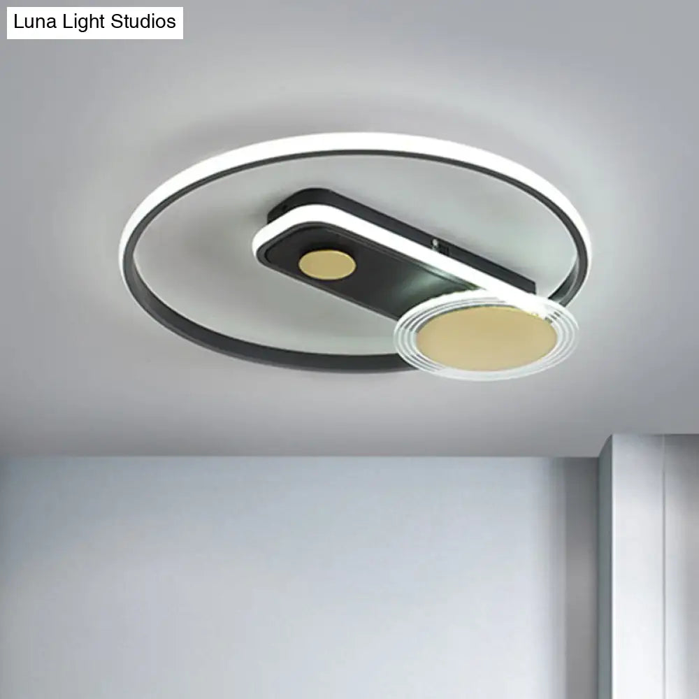Minimal Black/Gold Metallic Hoop Led Flush Mount Light 16’/19.5’ Wide