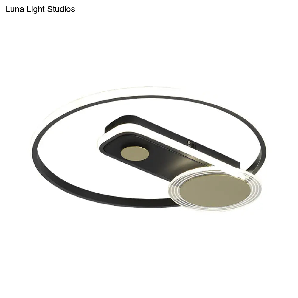 Minimal Black/Gold Metallic Hoop Led Flush Mount Light 16’/19.5’ Wide