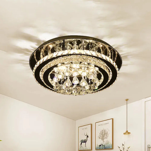 Minimal Chrome Led Crystal Teardrop Flush Mount Ceiling Light