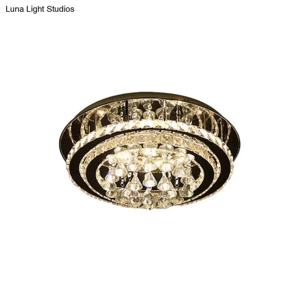 Minimal Chrome Led Crystal Teardrop Flush Mount Ceiling Light