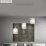 Minimal Chrome Pendant With Clear Crystal Shades - 3-Light Restaurant Ceiling Multi Light