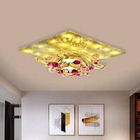 Minimal Clear Crystal Led Flush - Mount Porch Ceiling Lamp In Rose Red With Warm/White Light / Warm
