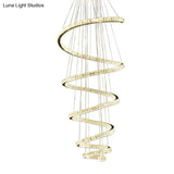 Minimal Clear Crystal Led Pendant Light Kit For Living Room - Spiral Chandelier Lamp