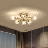 Minimal Clear Glass Globe Ceiling Mounted Fixture - 6 Bulb Semi Flush Light In Black/Gold Gold