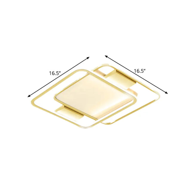 Minimal Dual Rhombus Flush Light - Gold Finish Led Metal Lamp (16.5/20.5 Wide) In Warm/White