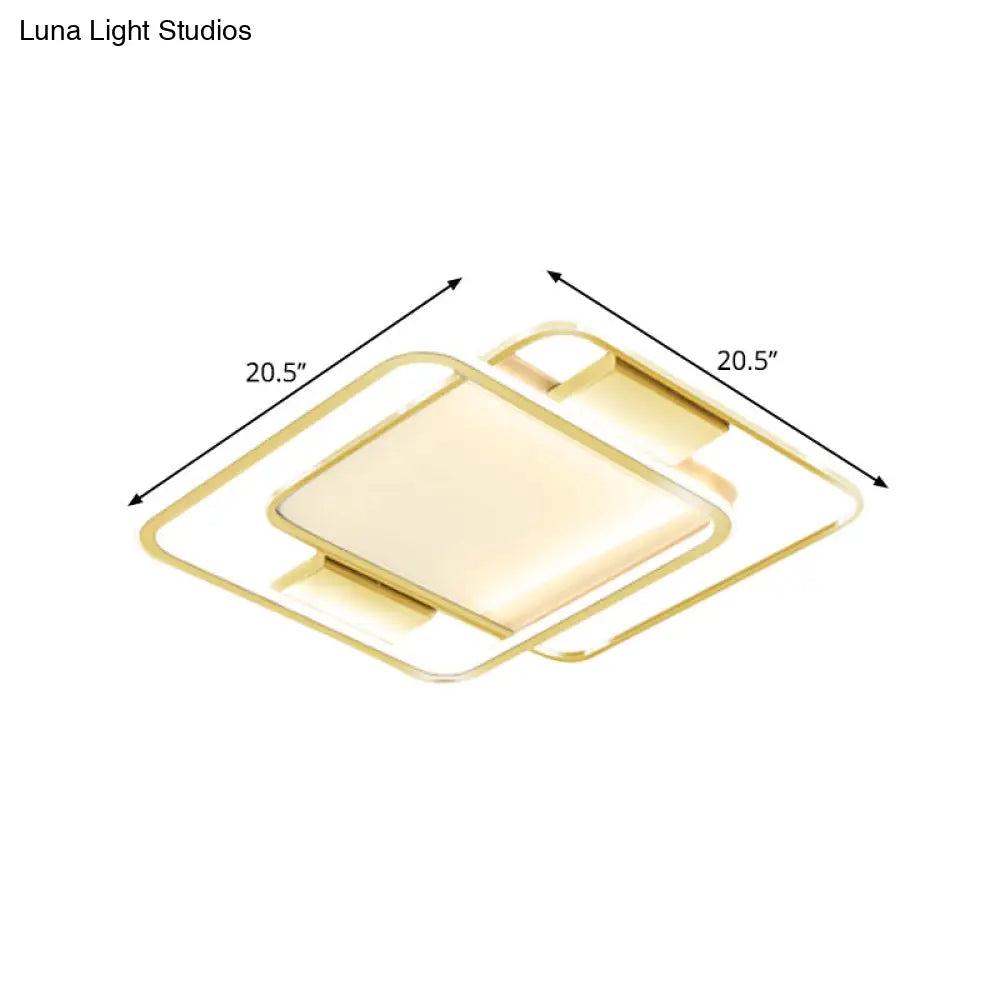 Minimal Dual Rhombus Flush Light - Gold Finish Led Metal Lamp (16.5’/20.5’ Wide) In Warm/White