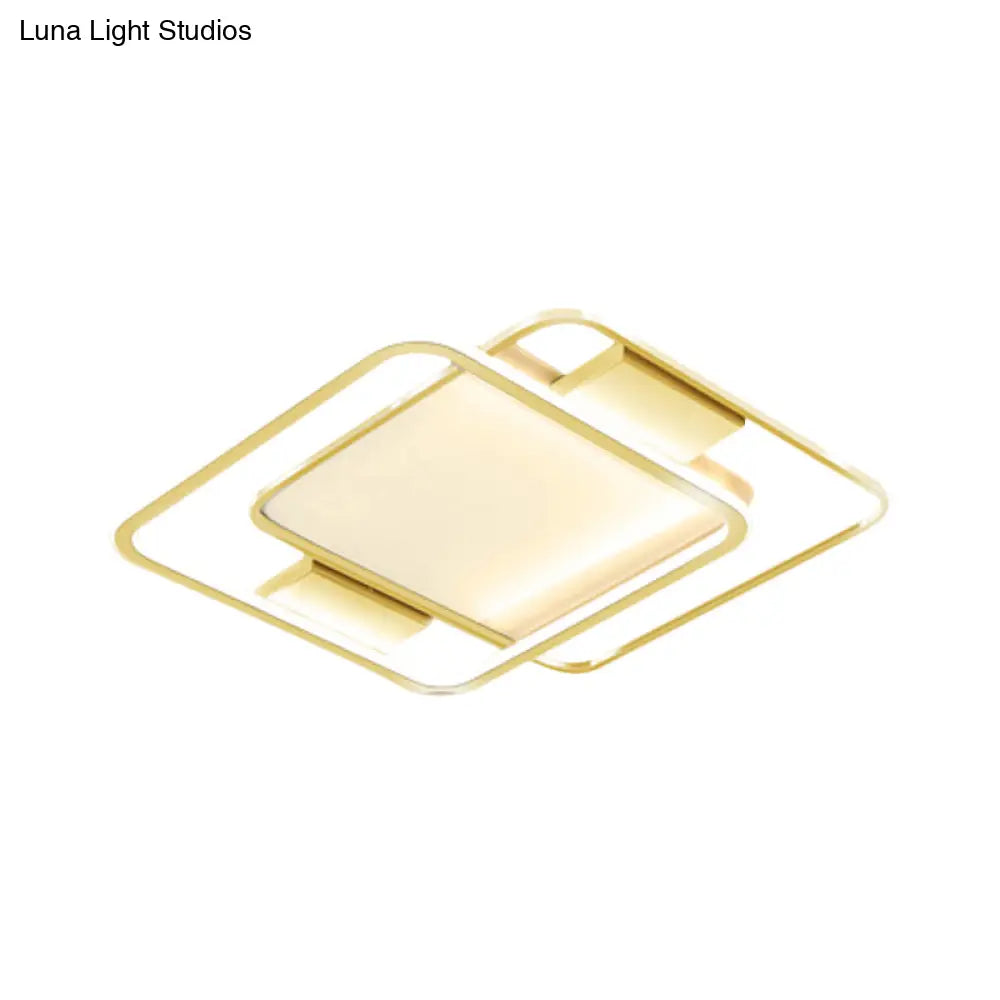 Minimal Dual Rhombus Flush Light - Gold Finish Led Metal Lamp (16.5’/20.5’ Wide) In Warm/White