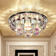 Minimal Flush Mount Led Ceiling Light Fixture For Hallway With Clear Prism Crystal And Purple Round