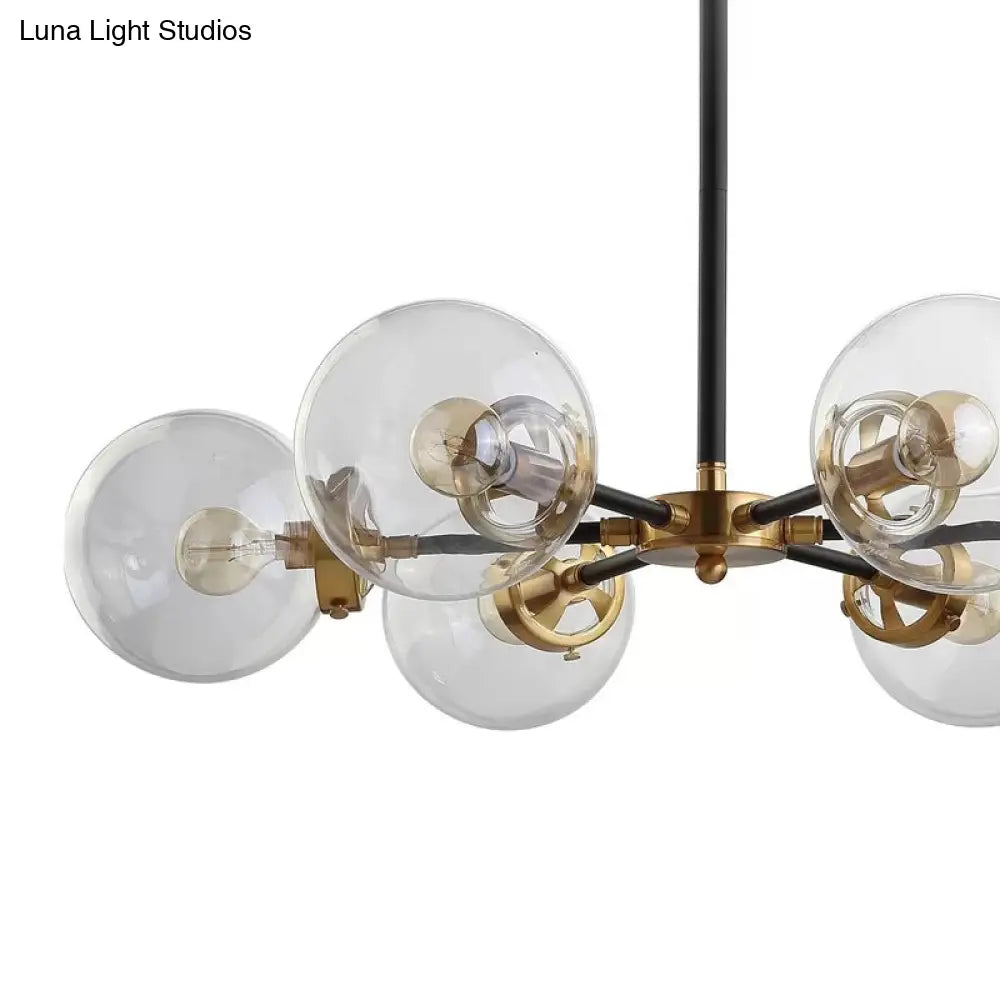 Minimal Gold & Black Bubble Chandelier - 6 Light Glass Pendant Lighting