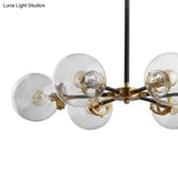 Minimal Gold & Black Bubble Chandelier - 6 Light Glass Pendant Lighting