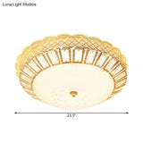 Minimal Led Gold Ceiling Lamp With Crystal Flush Mount And Flower Pattern – Ideal For Bedroom