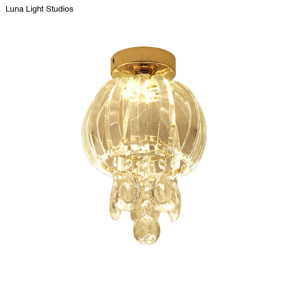 Minimal Led Teardrop Crystal Flush Mount Hallway Light With Globe Shade