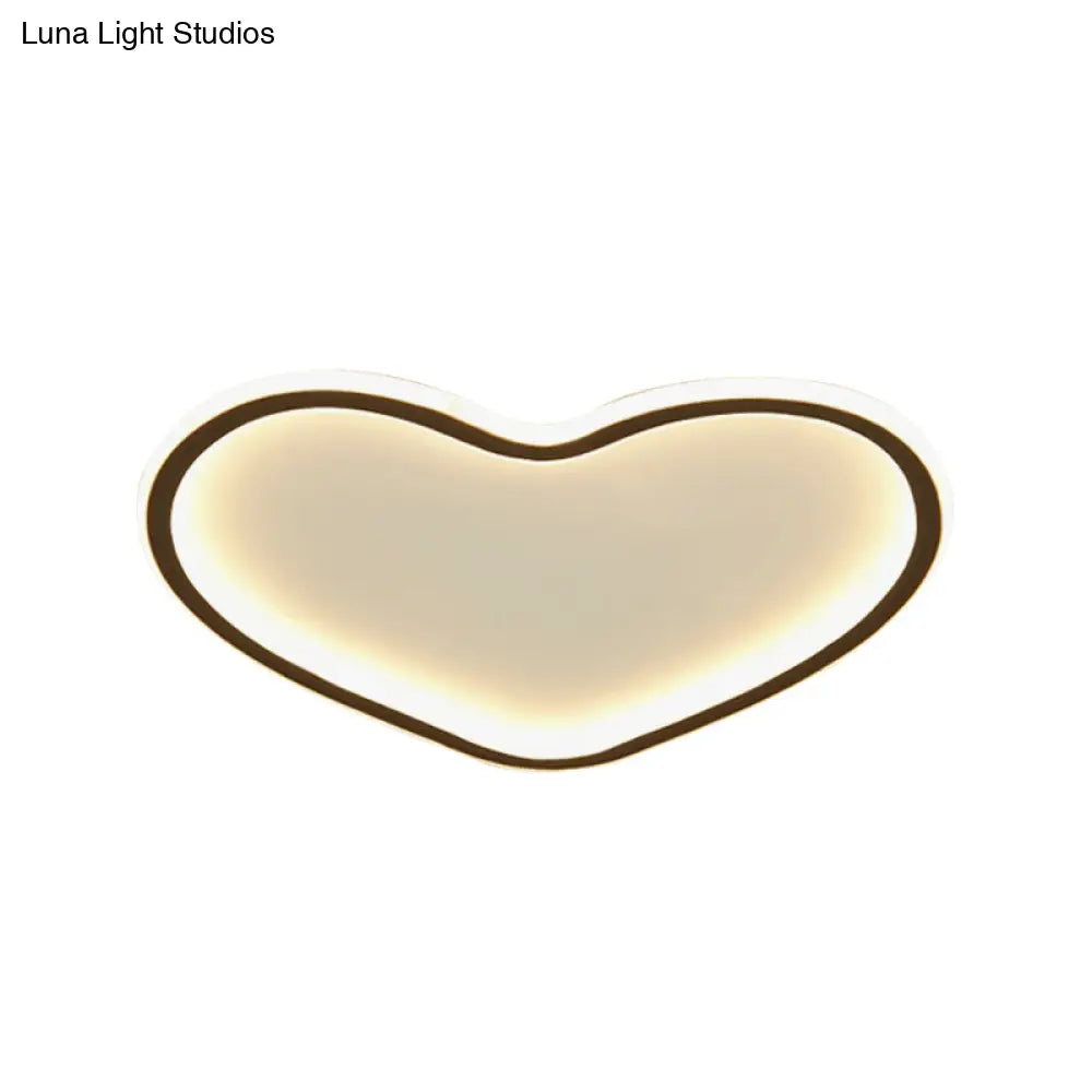 Minimal Love Shape Ceiling Flush Mount Light - Black Led Bedroom Flushmount In Warm/White With 3