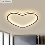Minimal Love Shape Ceiling Flush Mount Light - Black Led Bedroom Flushmount In Warm/White With 3