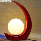 Minimal Moon Shape Resin Nightstand Lamp With Opal Glass Shade - Red