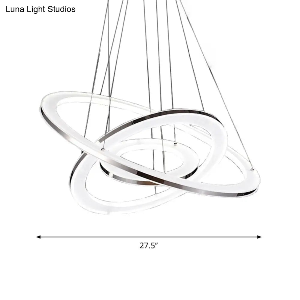 Minimal Silver Led Chandelier Pendant Lights - Hang Lamp In Warm/White Light