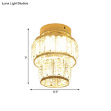 Minimal Style Clear Crystal Block Led Flush Mount Lantern/Cylinder Porch Ceiling Light - Gold