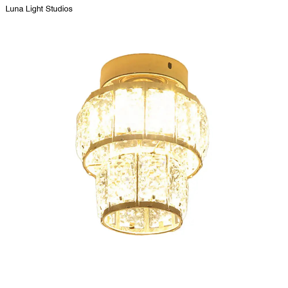 Minimal Style Clear Crystal Block Led Flush Mount Lantern/Cylinder Porch Ceiling Light - Gold