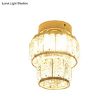 Minimal Style Clear Crystal Block Led Flush Mount Lantern/Cylinder Porch Ceiling Light - Gold