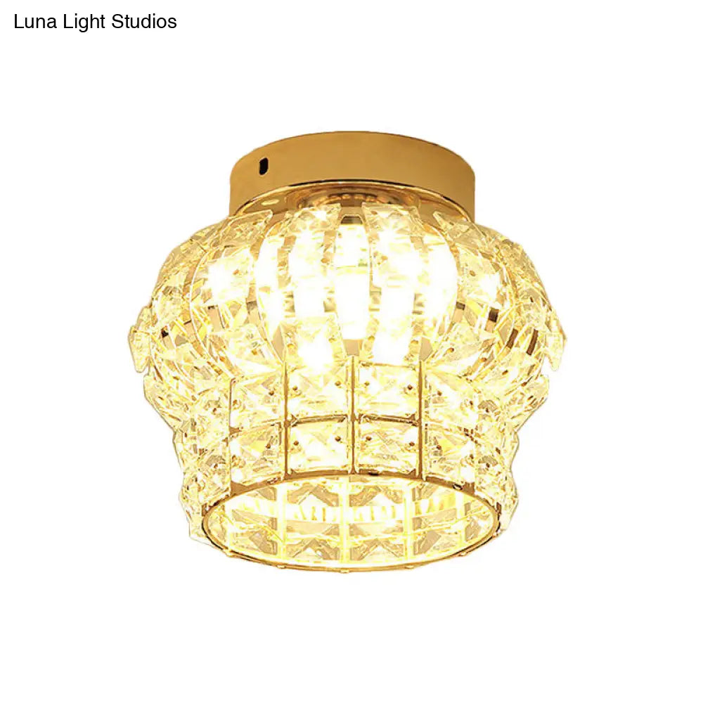 Minimal Style Clear Crystal Block Led Flush Mount Lantern/Cylinder Porch Ceiling Light - Gold