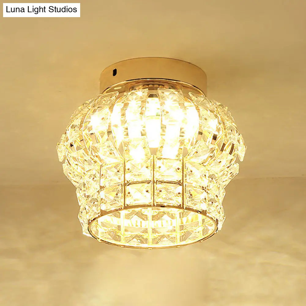 Minimal Style Clear Crystal Block Led Flush Mount Lantern/Cylinder Porch Ceiling Light - Gold
