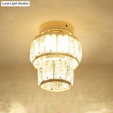 Minimal Style Clear Crystal Block Led Flush Mount Lantern/Cylinder Porch Ceiling Light - Gold