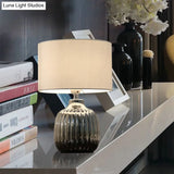Minimal White Ceramic Table Light- 14/15 L 1 Bulb With Drum Fabric Shade- Ideal For Bedroom Night