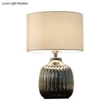 Minimal White Ceramic Table Light- 14/15 L 1 Bulb With Drum Fabric Shade- Ideal For Bedroom Night