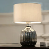 Minimal White Ceramic Table Light- 14/15 L 1 Bulb With Drum Fabric Shade- Ideal For Bedroom Night