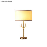 Minimalist 1 Head Fabric Night Lamp With Antler Decoration - White Round Table Light