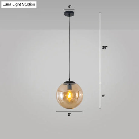 Sleek 1-Head Restaurant Pendant Lamp With Glass Sphere Shade Amber / 8
