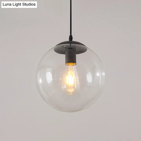 Sleek 1-Head Restaurant Pendant Lamp With Glass Sphere Shade Black / 8