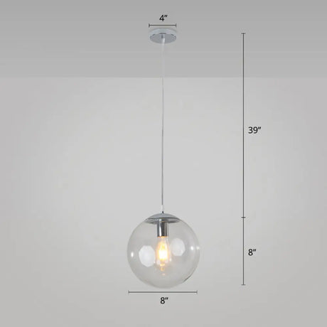 Minimalist 1-Head Glass Pendant Lamp For Restaurants With Sphere Shade Clear / 8’