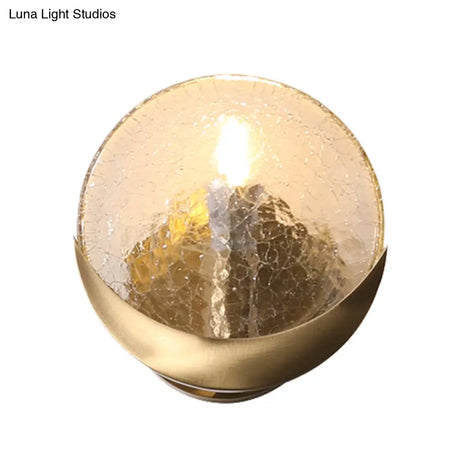 Minimalist 1-Head Gold Crackle Glass Wall Lamp For Bedroom
